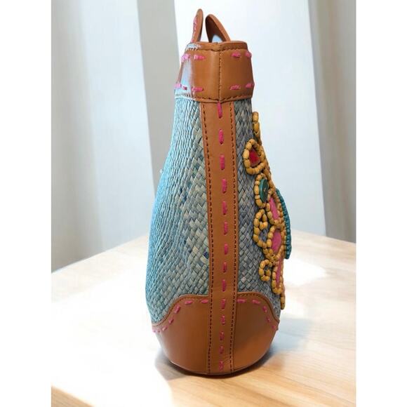 Isabella Fiore Large Raffia Floral Beaded Applique Tote Bag - Picture 3 of 12